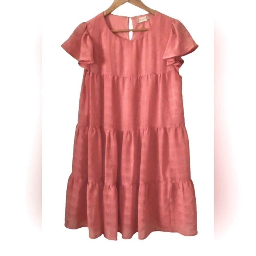 Altar’d State lt terracotta tiered fluttr slv lnd rd nk drss SZ M Cottagecore
